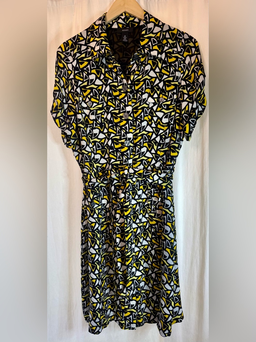 Alfani Geometric-Print Midi Dress in Black, White & Yellow